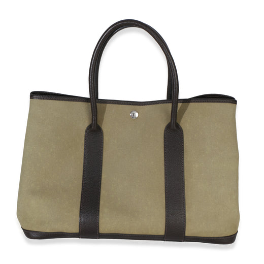 Hermès Khaki Marron Fonce Negonda Toile Garden Party 36 Phw Black; Green Canvas Handbag