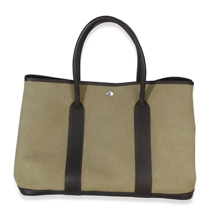 Hermès Khaki Marron Fonce Negonda Toile Garden Party 36 Phw Black; Green Canvas Handbag