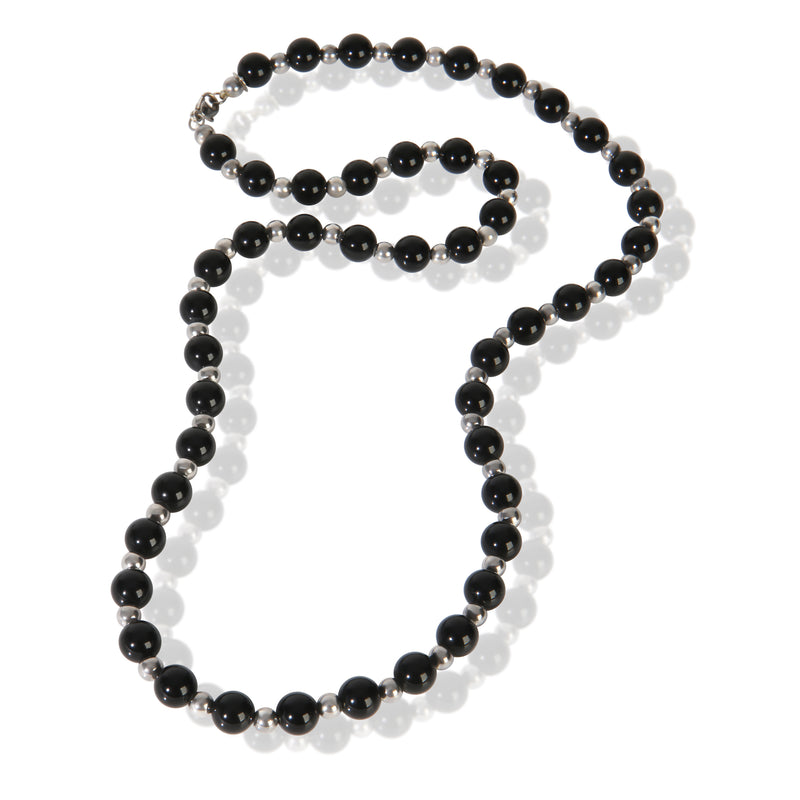 Tiffany & Co. Sterling Silver Onyx Bead Necklace 925
