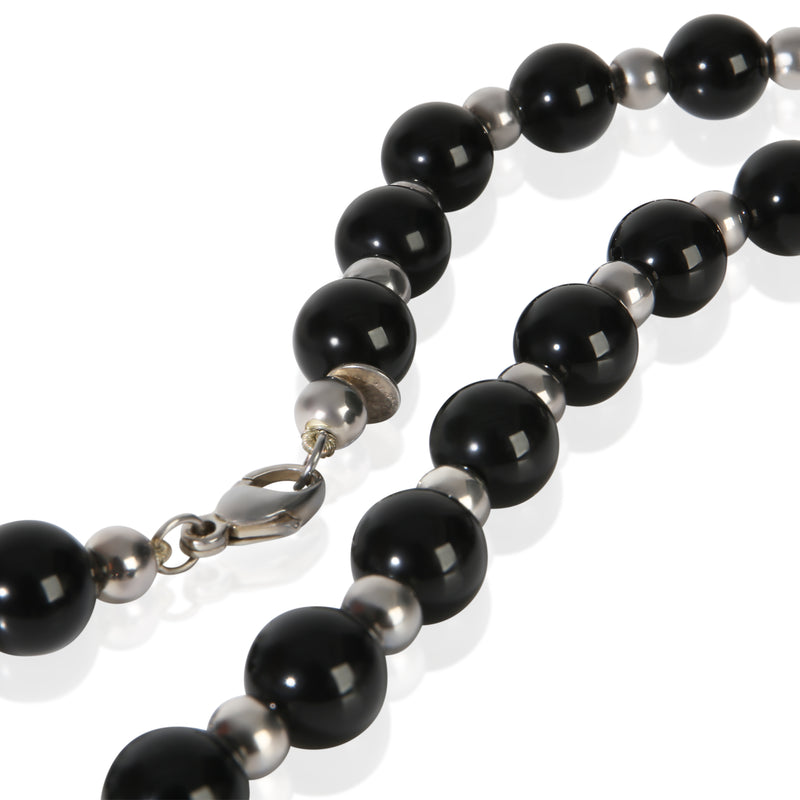 Tiffany & Co. Sterling Silver Onyx Bead Necklace 925