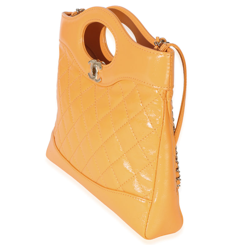 Chanel Orange Shiny Crumpled Quilted Calfskin Mini 31 Shopping Bag Leather Handbag