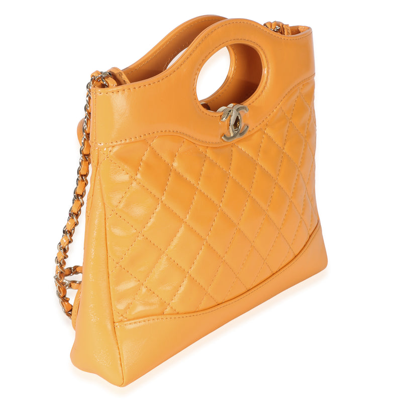 Chanel Orange Shiny Crumpled Quilted Calfskin Mini 31 Shopping Bag Leather Handbag