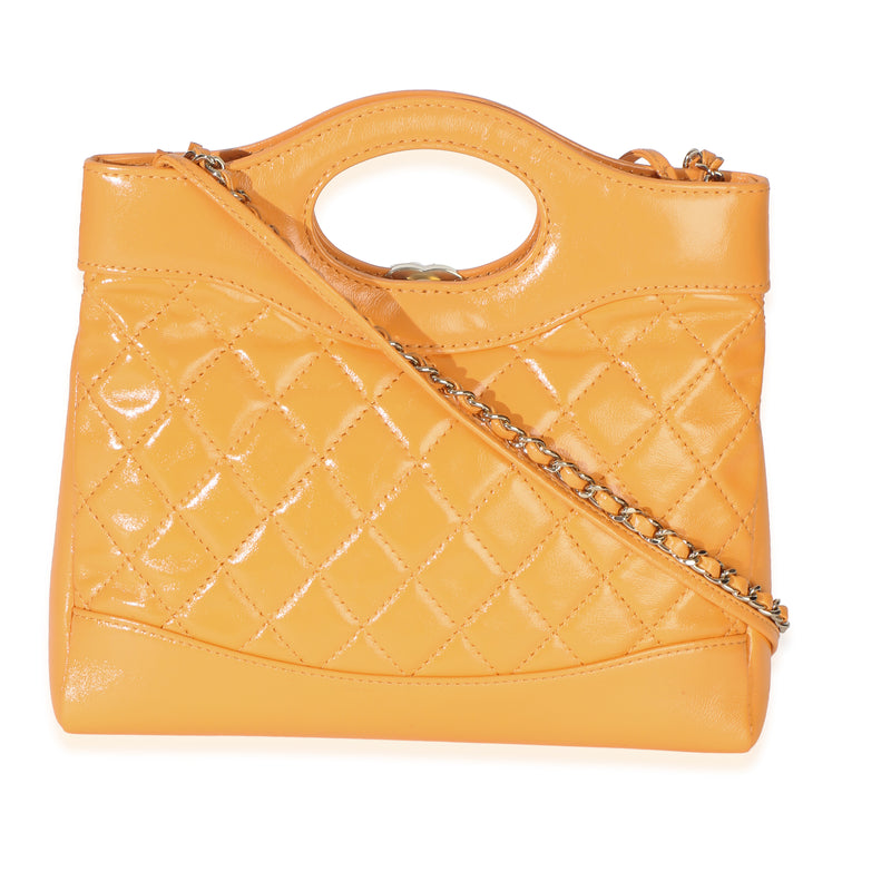 Chanel Orange Shiny Crumpled Quilted Calfskin Mini 31 Shopping Bag Leather Handbag