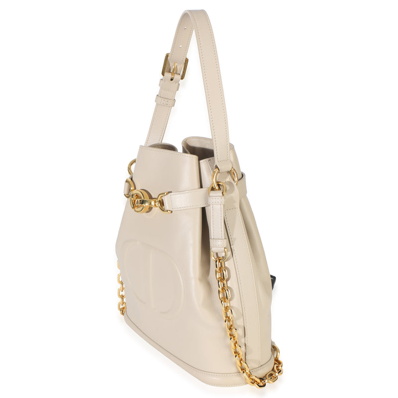 Christian Dior Beige Calfskin Cd Embossed Medium Cest Bucket Bag Leather Handbag