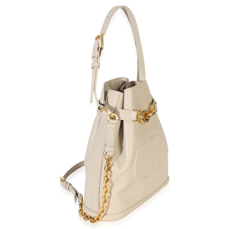 Christian Dior Beige Calfskin Cd Embossed Medium Cest Bucket Bag Leather Handbag