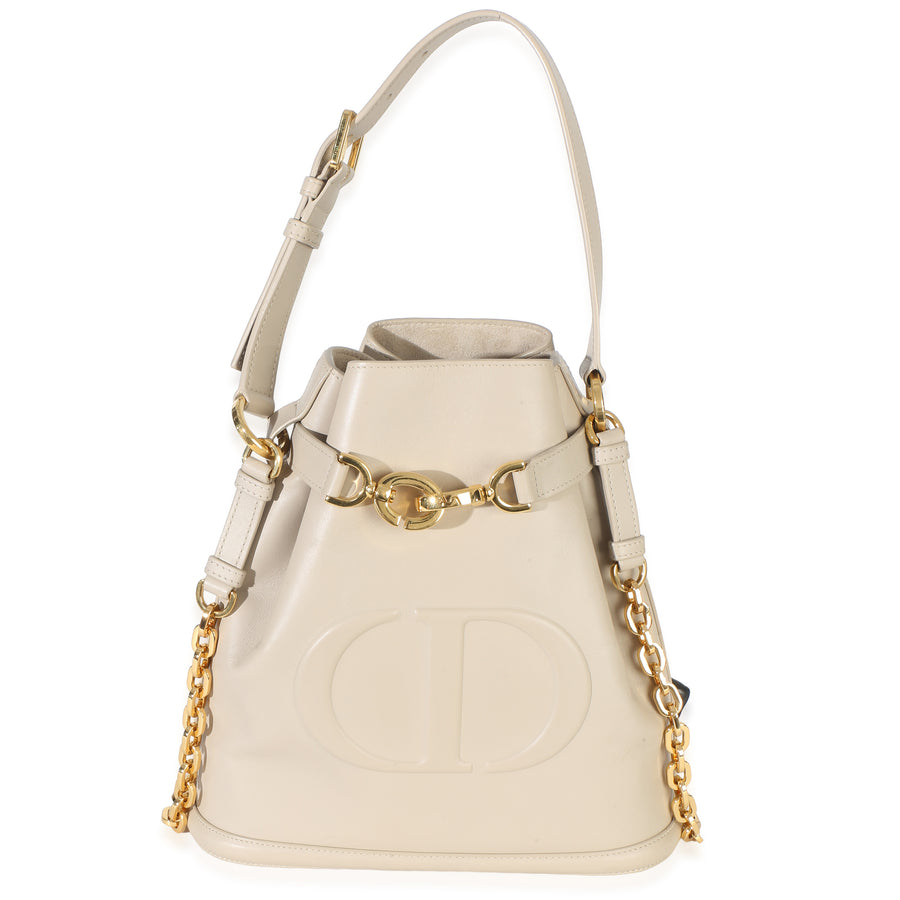 Christian Dior Beige Calfskin Cd Embossed Medium Cest Bucket Bag Leather Handbag