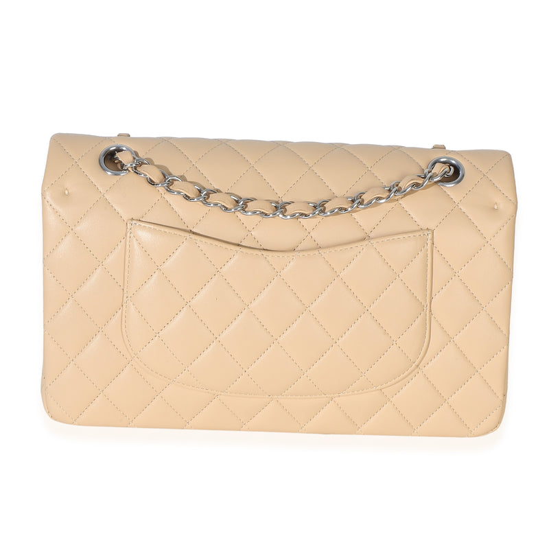 Chanel Beige Quilted Lambskin Medium Classic Double Flap Bag Leather Handbag