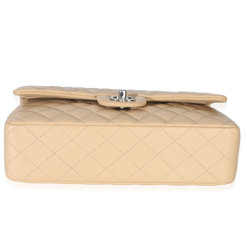 Chanel Beige Quilted Lambskin Medium Classic Double Flap Bag Leather Handbag