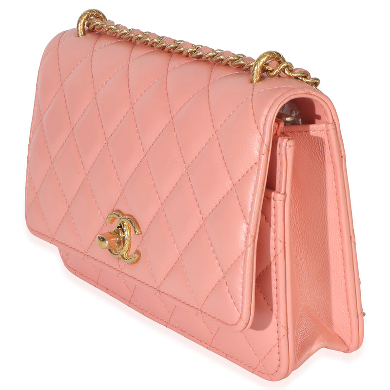 Chanel Iridescent Pink Quilted Lambskin Cc Wallet On Chain Leather Handbag