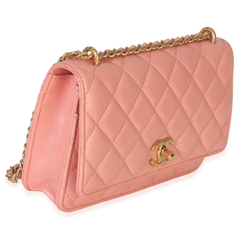 Chanel Iridescent Pink Quilted Lambskin Cc Wallet On Chain Leather Handbag