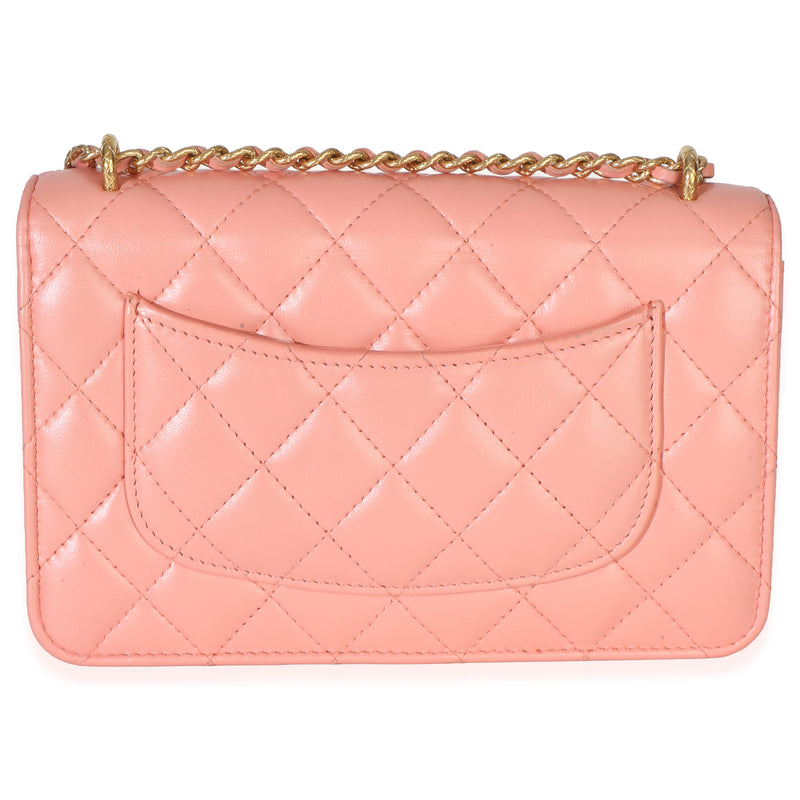 Chanel Iridescent Pink Quilted Lambskin Cc Wallet On Chain Leather Handbag