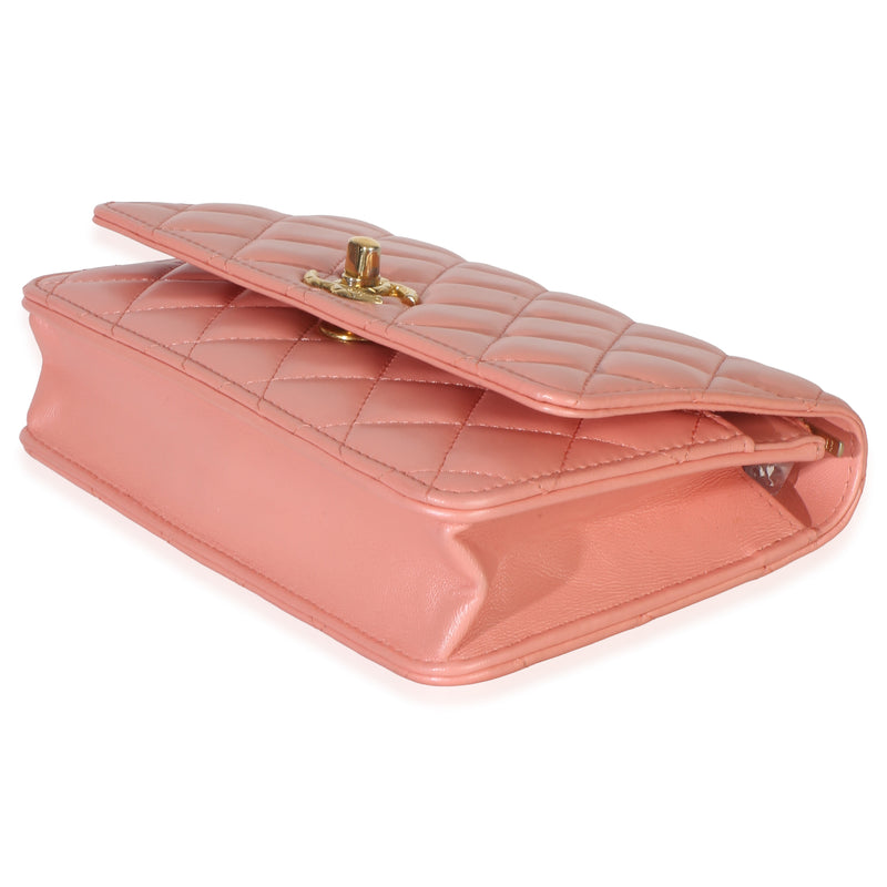 Chanel Iridescent Pink Quilted Lambskin Cc Wallet On Chain Leather Handbag