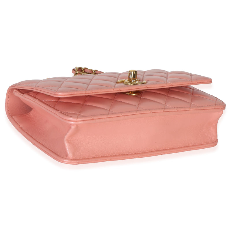 Chanel Iridescent Pink Quilted Lambskin Cc Wallet On Chain Leather Handbag