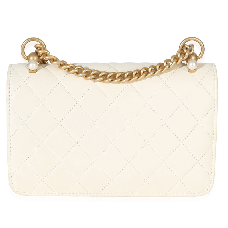 Chanel White Quilted Calfskin Pearl Cc Wallet On Chain Leather Handbag