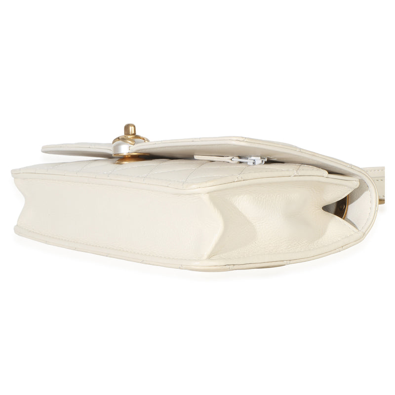 Chanel White Quilted Calfskin Pearl Cc Wallet On Chain Leather Handbag