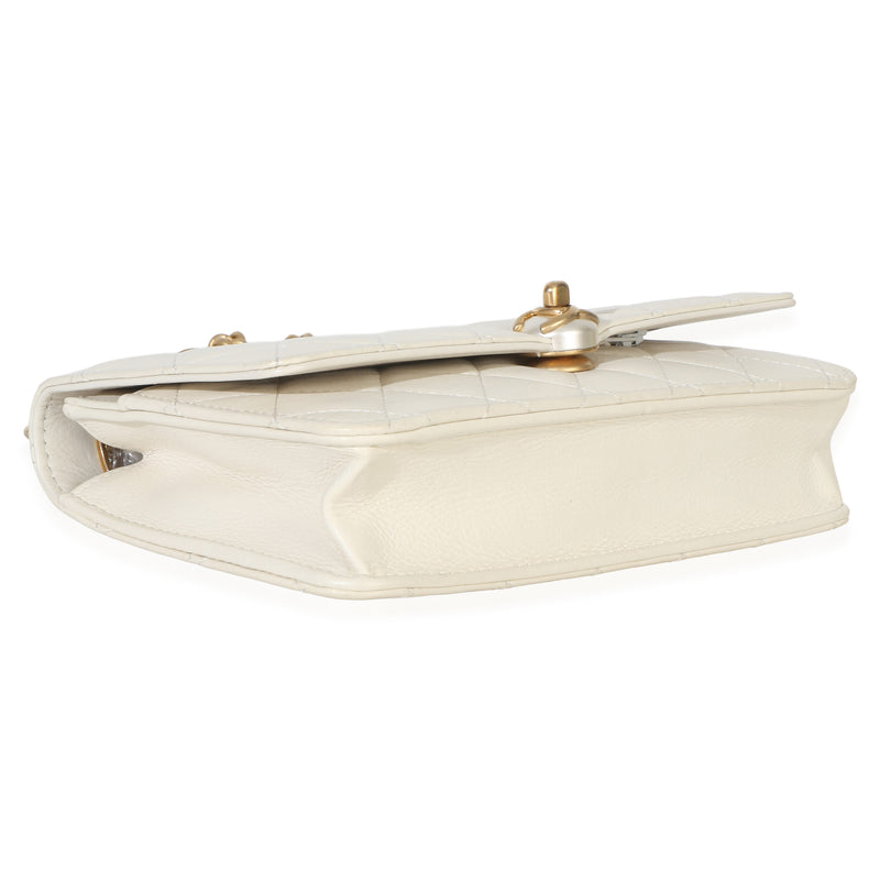 Chanel White Quilted Calfskin Pearl Cc Wallet On Chain Leather Handbag