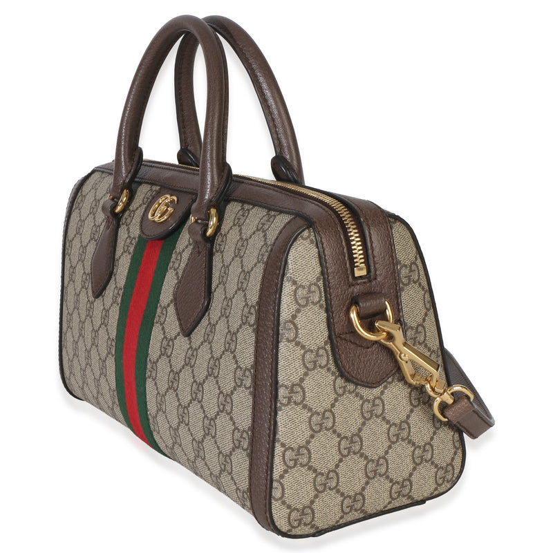 Gucci Beige Gg Supreme Monogram Canvas Web Medium Ophidia Boston Bag Beige; Brown Handbag