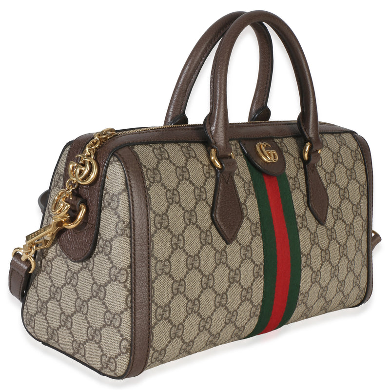 Gucci Beige Gg Supreme Monogram Canvas Web Medium Ophidia Boston Bag Beige; Brown Handbag