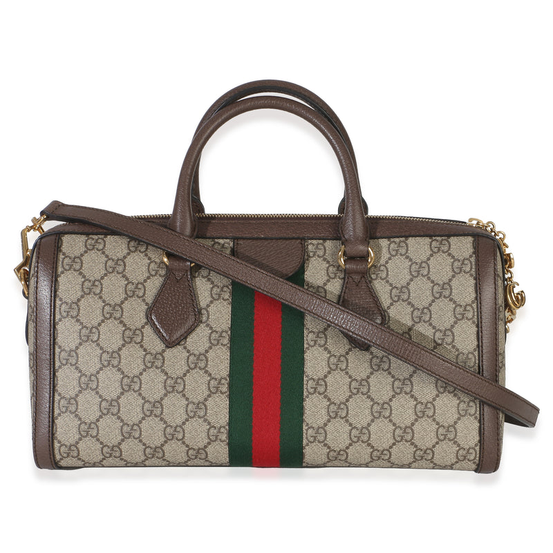 Gucci Beige Gg Supreme Monogram Canvas Web Medium Ophidia Boston Bag Beige; Brown Handbag