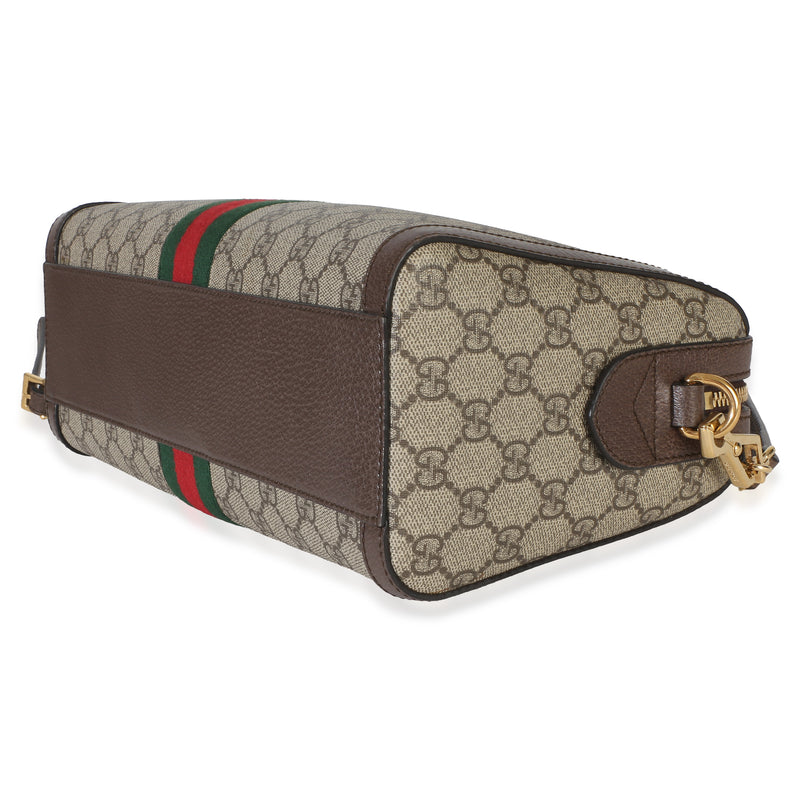 Gucci Beige Gg Supreme Monogram Canvas Web Medium Ophidia Boston Bag Beige; Brown Handbag