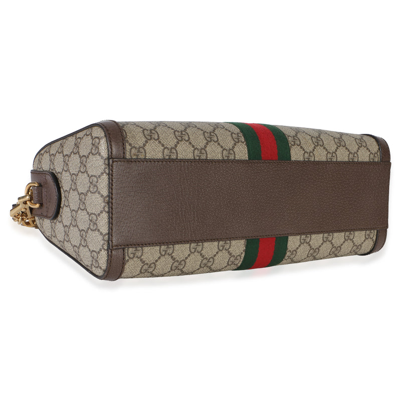 Gucci Beige Gg Supreme Monogram Canvas Web Medium Ophidia Boston Bag Beige; Brown Handbag