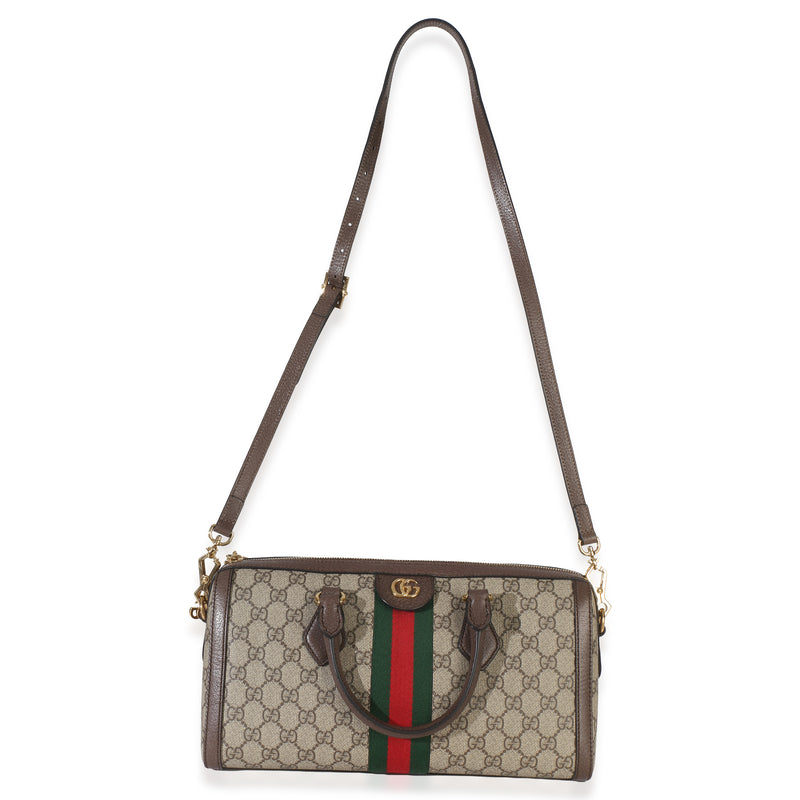 Gucci Beige Gg Supreme Monogram Canvas Web Medium Ophidia Boston Bag Beige; Brown Handbag