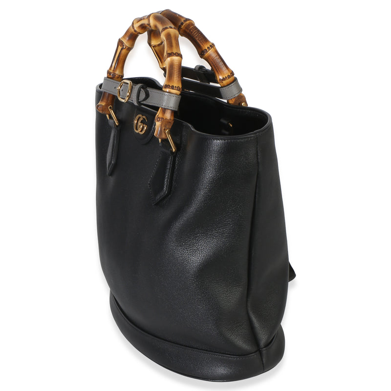 Gucci Black Dollar Calfskin Gg Diana Medium Bamboo Handle Tote Leather Handbag