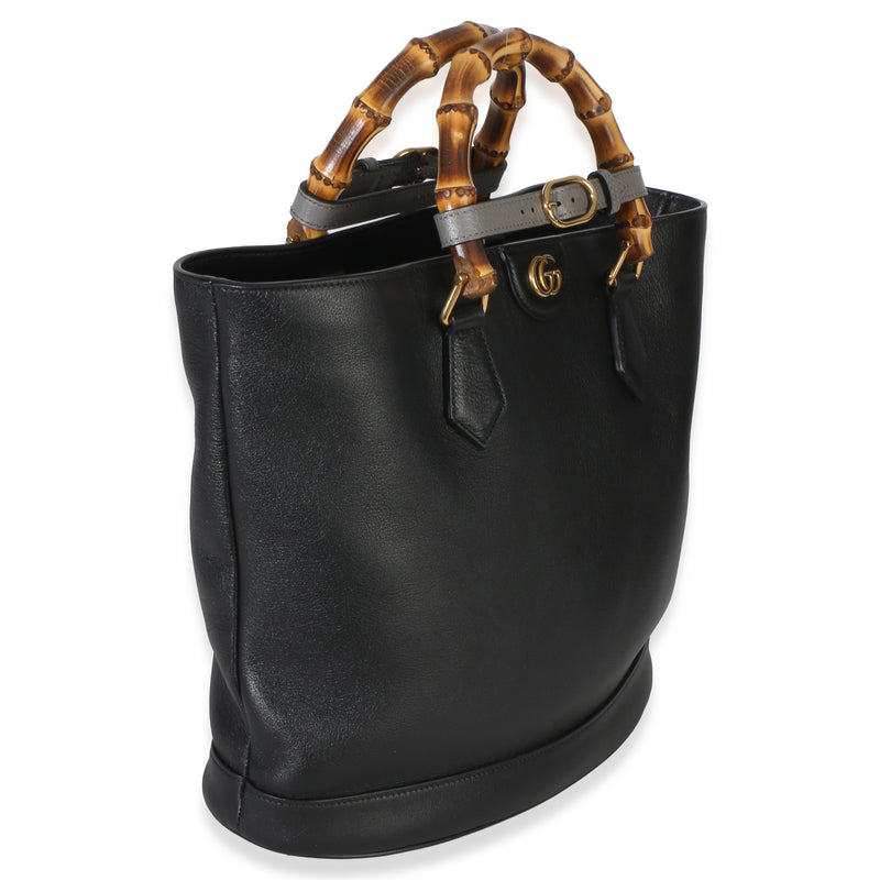 Gucci Black Dollar Calfskin Gg Diana Medium Bamboo Handle Tote Leather Handbag