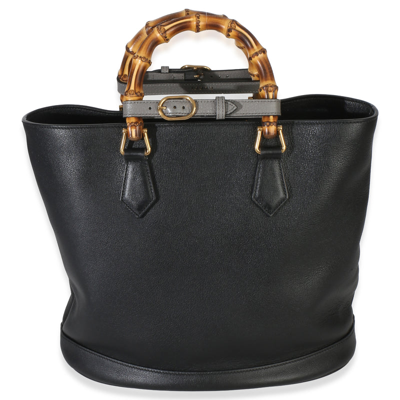 Gucci Black Dollar Calfskin Gg Diana Medium Bamboo Handle Tote Leather Handbag