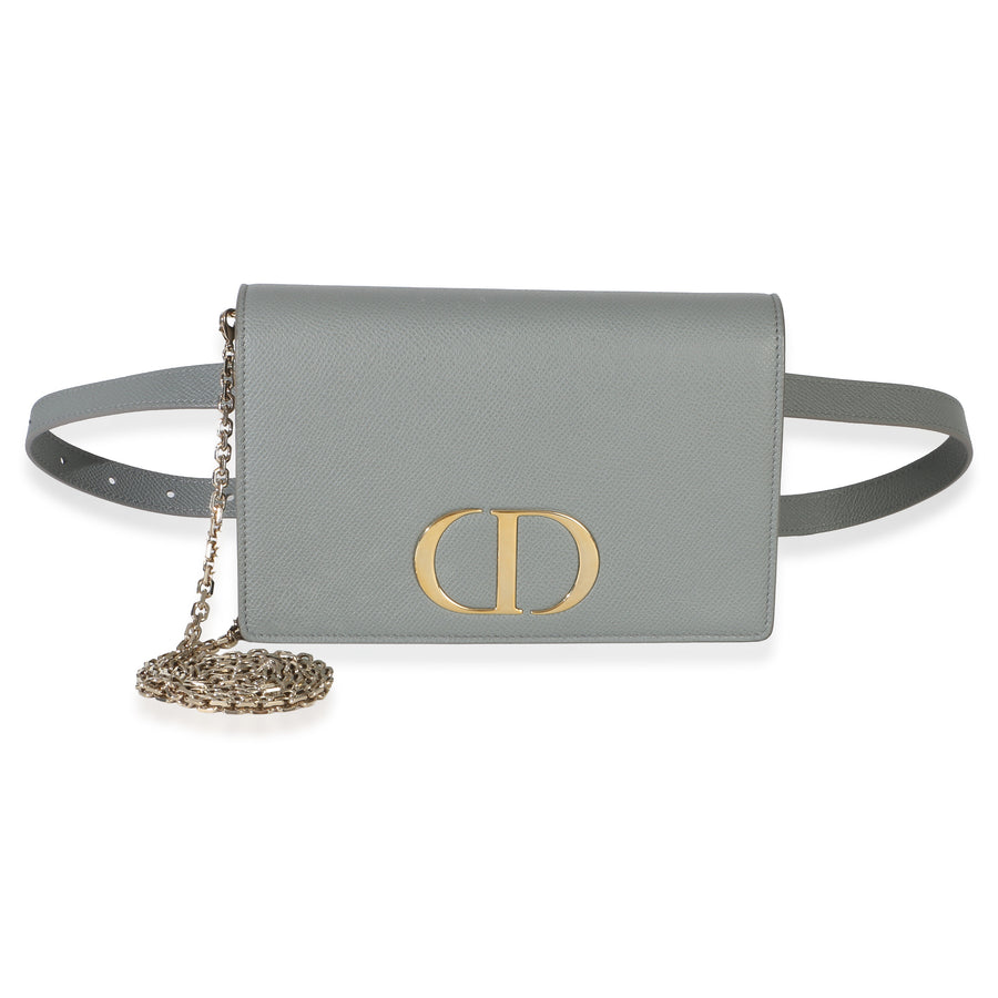 Christian Dior Blue Grained Calfskin 30 Montaigne 2-In-1 Pouch Leather Handbag