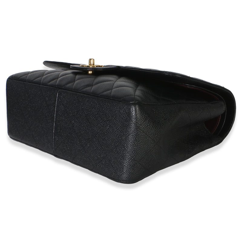 Chanel Black Quilted Caviar Jumbo Double Flap Handbag Leather