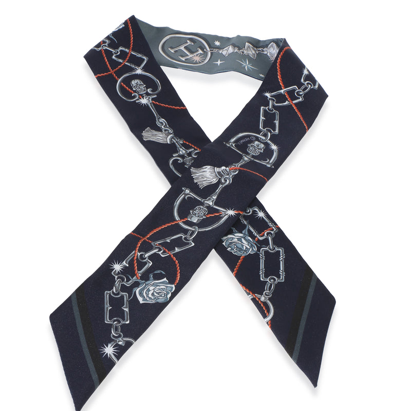 Hermès Ardoise Rose Marine Cest La Fete Silk Twilly Blue Scarves/wraps