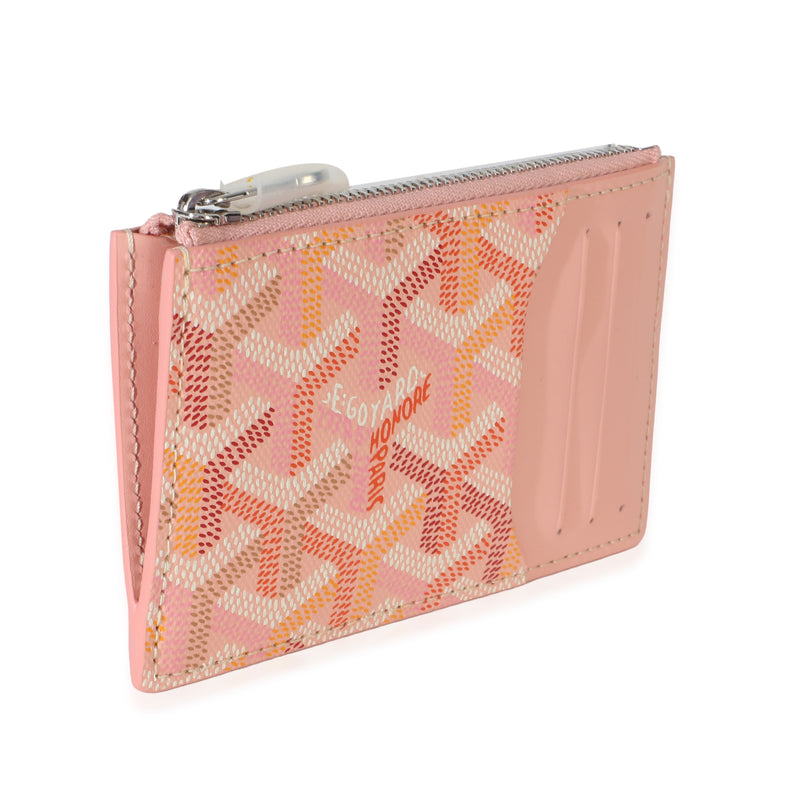 Goyard Pink Goyardine Canvas Bourbon Zip Card Holder Canvas; Leather Wallet