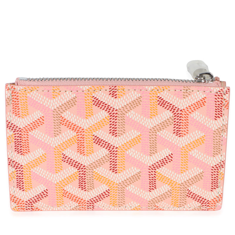 Goyard Pink Goyardine Canvas Bourbon Zip Card Holder Canvas; Leather Wallet