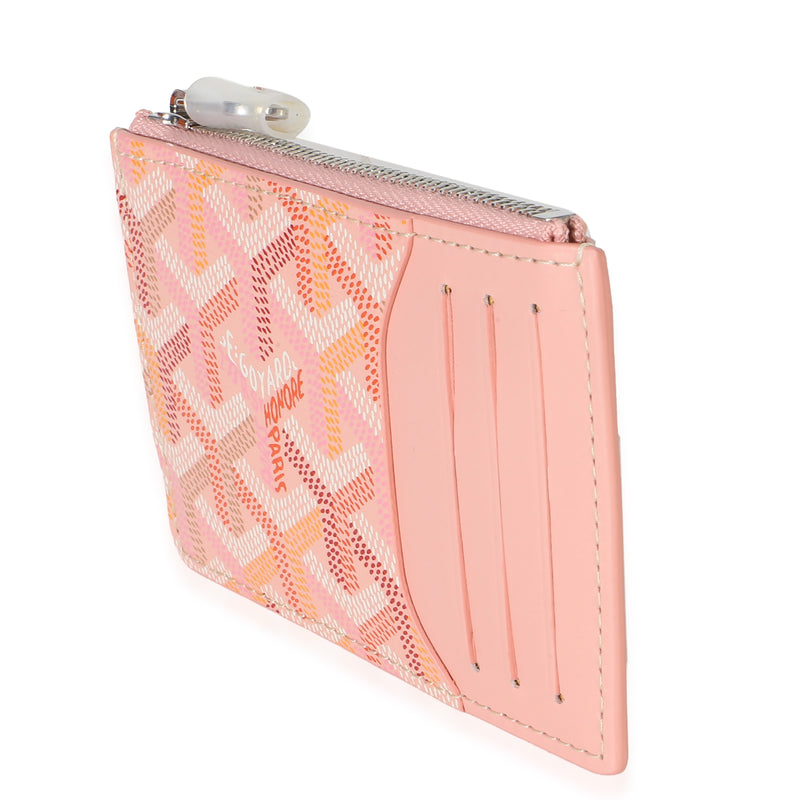 Goyard Pink Goyardine Canvas Bourbon Zip Card Holder Canvas; Leather Wallet