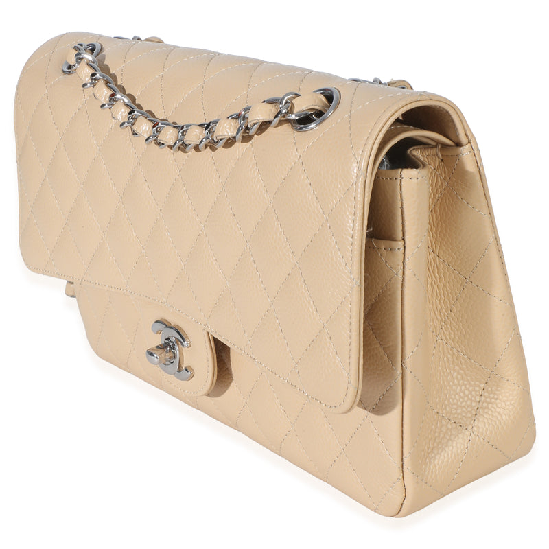 Chanel Beige Quilted Caviar Medium Double Flap Handbag Leather