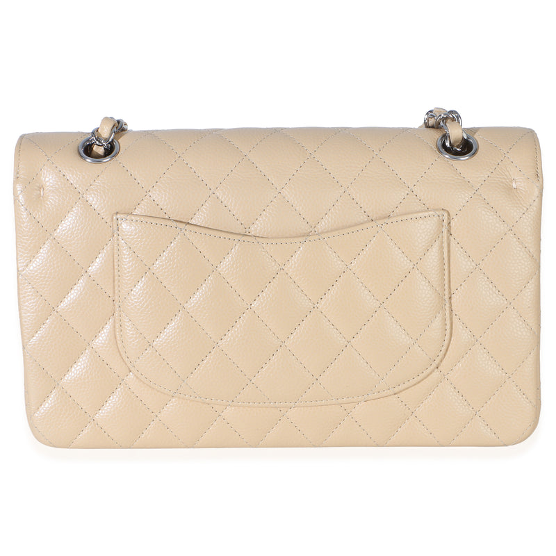 Chanel Beige Quilted Caviar Medium Double Flap Handbag Leather