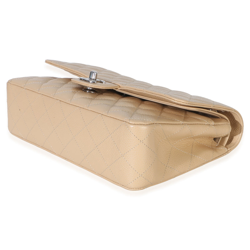 Chanel Beige Quilted Caviar Medium Double Flap Handbag Leather