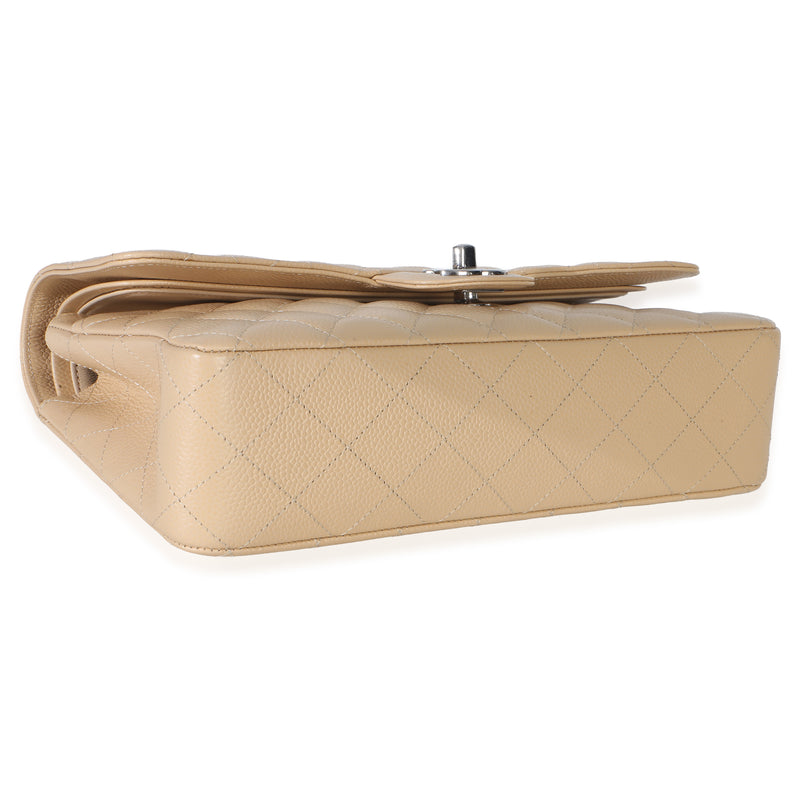 Chanel Beige Quilted Caviar Medium Double Flap Handbag Leather