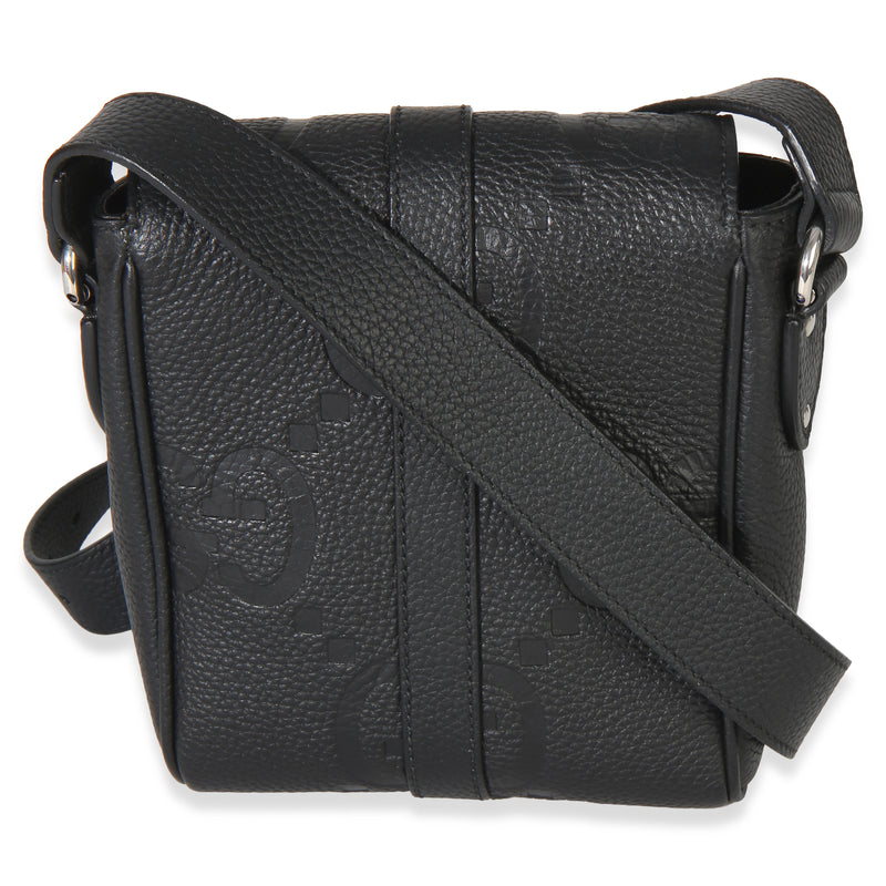 Gucci Black Piuma Calfskin Jumbo Gg Embossed Small Messenger Bag Leather Handbag