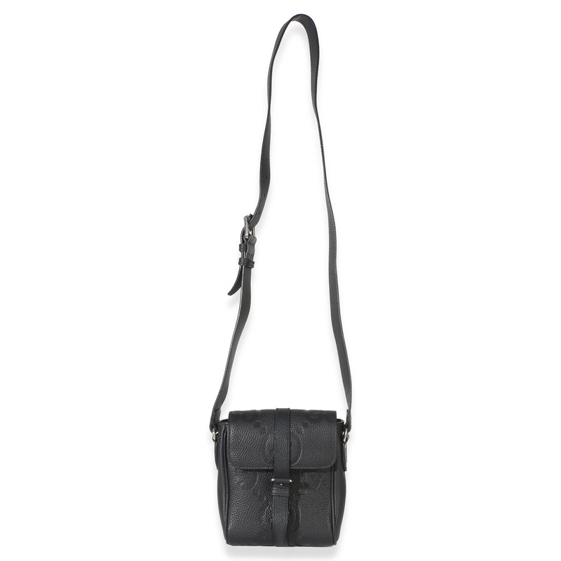 Gucci Black Piuma Calfskin Jumbo Gg Embossed Small Messenger Bag Leather Handbag