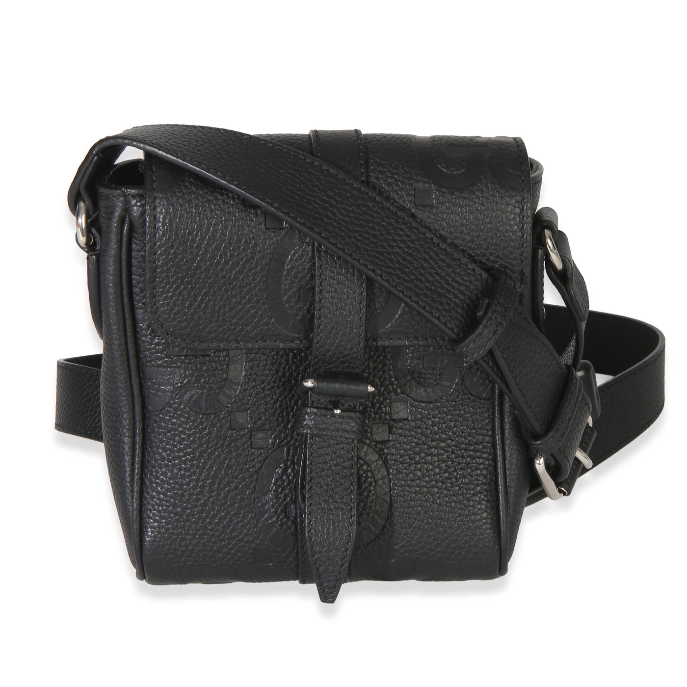 Gucci Black Piuma Calfskin Jumbo Gg Embossed Small Messenger Bag Leather Handbag