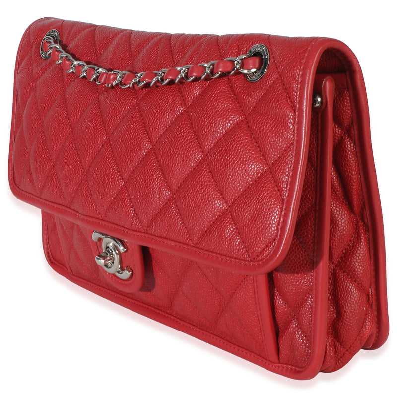 Chanel Red Quilted Caviar Medium French Riviera Flap Handbag Leather