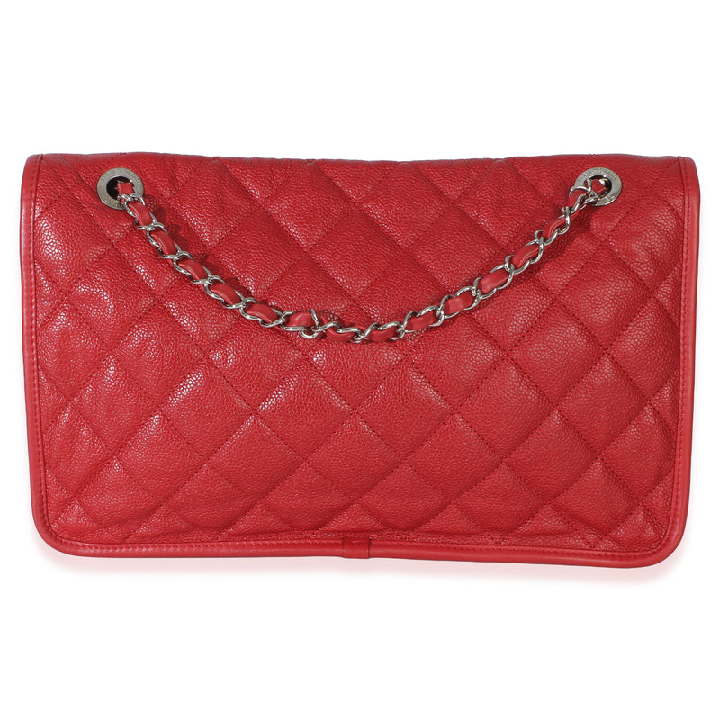 Chanel Red Quilted Caviar Medium French Riviera Flap Handbag Leather