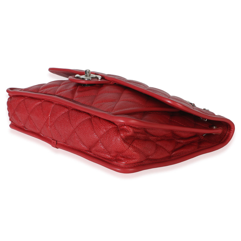 Chanel Red Quilted Caviar Medium French Riviera Flap Handbag Leather