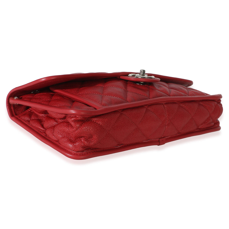 Chanel Red Quilted Caviar Medium French Riviera Flap Handbag Leather