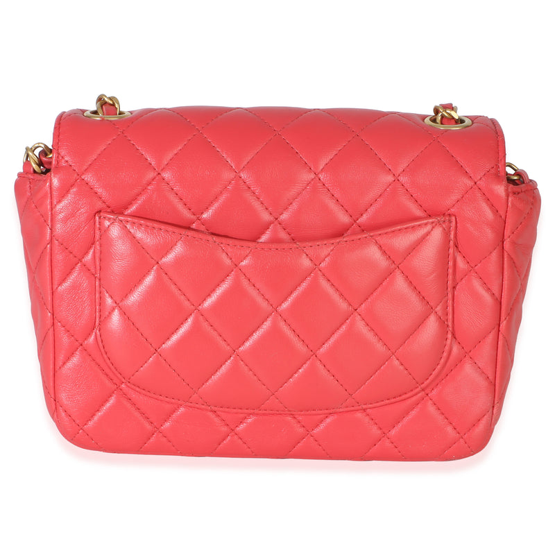 Chanel Red Quilted Lambskin Coco Pins Chain Mini Flap Bag Pink Leather Handbag