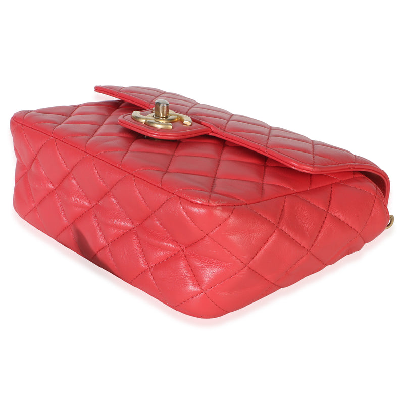 Chanel Red Quilted Lambskin Coco Pins Chain Mini Flap Bag Pink Leather Handbag