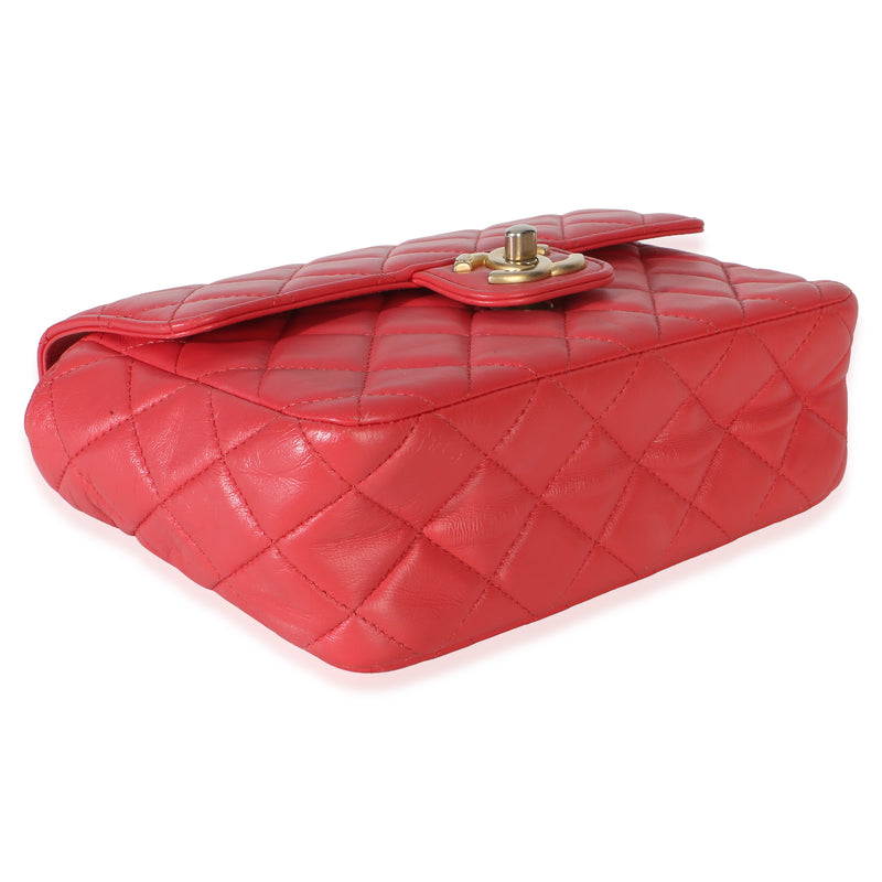 Chanel Red Quilted Lambskin Coco Pins Chain Mini Flap Bag Pink Leather Handbag
