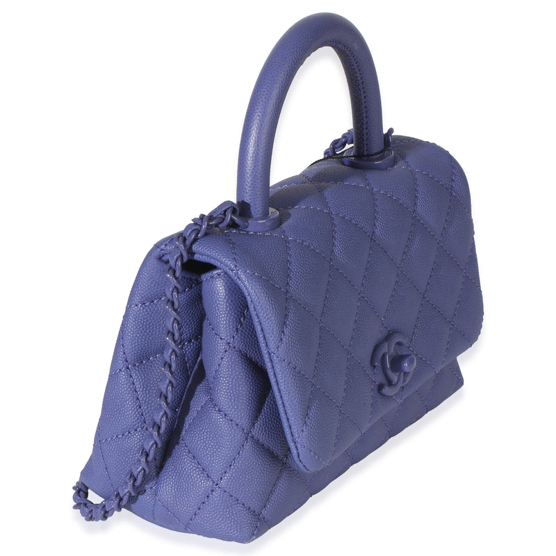 Chanel Purple Quilted Incognito Mini Coco Top Handle Flap Bag Leather Handbag